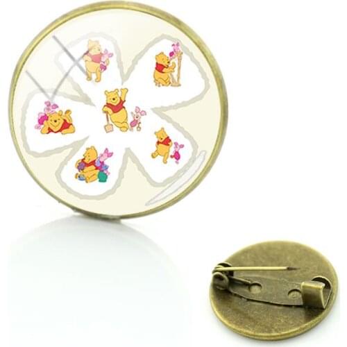 Disney Classic Animated Brooch Winnie The Pooh Cabochon Glass Pin Dome Jewelry Badge Brooch To Send Friends