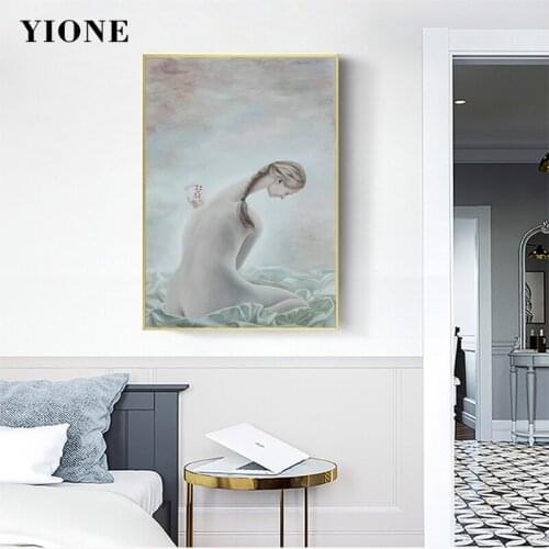 Classic Portrait Art Oil Paintings Custom Vintage Abstract Clouds Parrot Nude Woman Canvas Prints Wall Home Decor Poster Picture