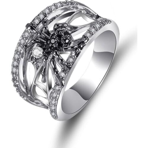 Three-dimensional Black Spider Woven Web Ring For Women Creative Fashion Finger Hollow Animal Accessories Wedding Jewelry