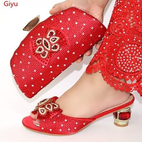 Doershow Nigerian Party red Shoe and Bag Sets Italian Shoes and Bags Set for party African Matching Shoes and Bags!SLO1-47