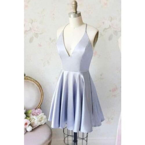 Short Satin Light Blue Homecoming Dresses with Pockets Criss Cross Back Knee Length Pleated Abendkleid Robes de Soirée for Women