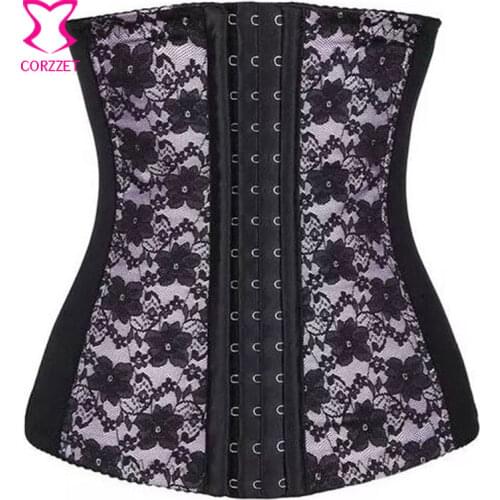 Floral Stretch Lace & Mesh Waist Slimming Corsets and Bustiers Steel Boned Waist Trainer Corset Underbust Sexy Lingerie Korset