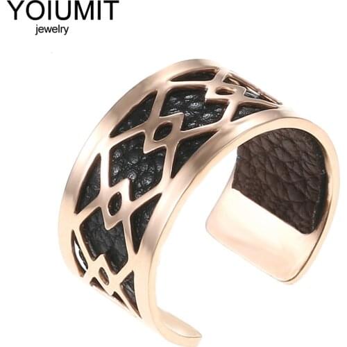 Cremo Rose Gold Rings For Women Cuff Rings Hollow Open Bague Elegant Interchangeable Leather Finger Ring High Polished Jewelry
