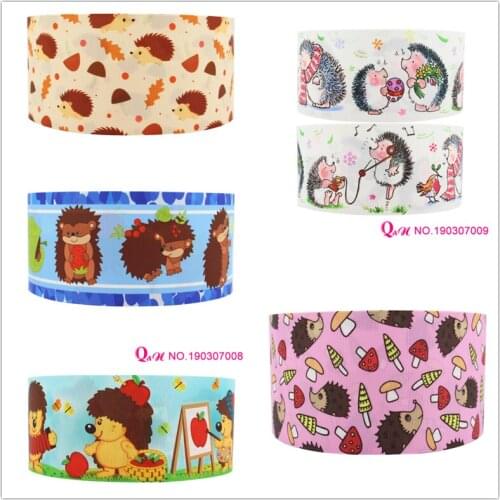 Q&N ribbon cute animal Hedgehog carton Grosgrain Ribbons Making Hair Bows Wedding Decorative Gift Box Wrapping DIY Crafts