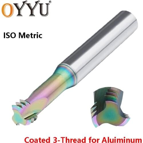 OYYU Coated Three-Tooth Thread Metric Milling Cutter for Aluminum Carbide Tungsten Steel End Mill M1.6 to M20 Threading Mills