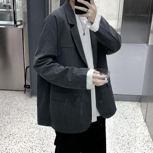 2020 Mens Fashion Stripe Printing Western Clothes Outerwear High Quality Black Suit Jackets Pure Color Coats Plus Size M-XL