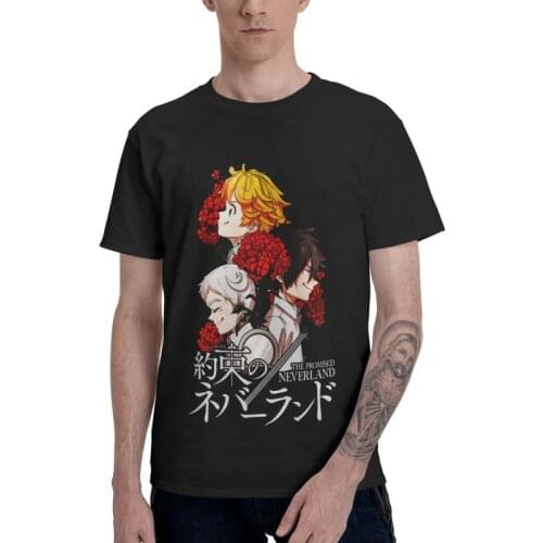 The Promise Neverland Emma Ray And Norman T-Shirts Men T Shirts Short Sleeve Anime Yakusoku No Neverland Tshirts 100% Cotton Tee