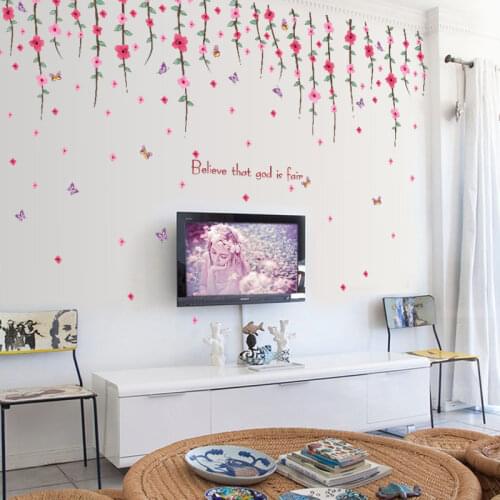 New Romantic Flower Wall Stickers Creative Living Room TV Background Bedroom Decorative Waterproof Self-Adhesive Wall Stickers