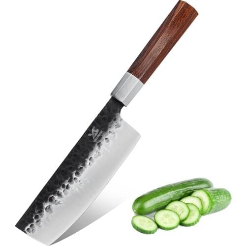 BIGSUNNY 7.1 Inch Forge Hammered Nakiri Knife Vegetable Knife High Carbon Stainless Steel with Octagonal Rosewood Handle