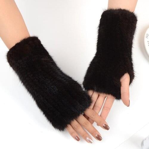 Fingerless Gloves Knitted Women Real Fur Mink Fur Winter Mink Fur Mittens For 2021 Fashion Knitted Mink Fur Women Gloves