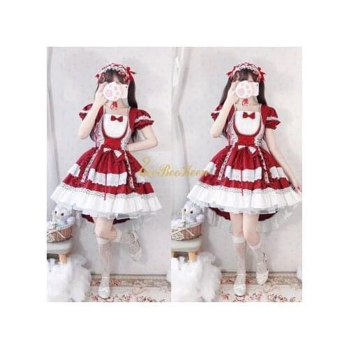 Girls sweet Lolita Maid Dress Japanese Lolita Forked Tail Adult Anime Game Halloween Cosplay Costume Gothic Lolita Maid Dress