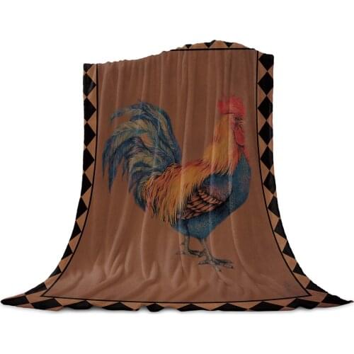 Farm Animal Rooster Retro Plaid Throw Blanket for Sofa Christmas Decoration Bedspread Portable Microfiber Flannel Blanket