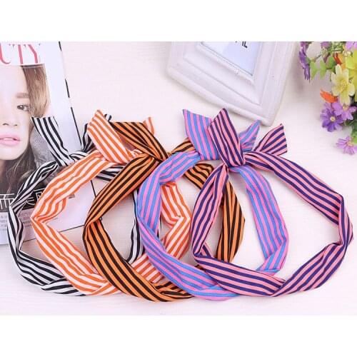 1Pc Cute Leopard Dots lip print flower Bunny Rabbit Ear Ribbon Headwear Hairband Metal Wire Scarf Headband Hair Band Accessories