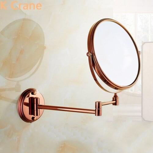 Rose Gold Makeup Mirror Bathroom Round Brass Mirrors Matte Black 3X Magnifying Shaving Mirror 8 Inch Double Side Folding Mirrors