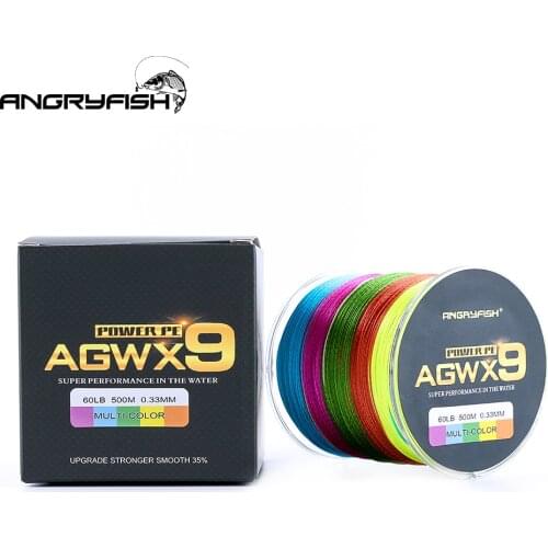 Angryfish 500M 9 Strands Super Multicolor PE Braided Fishing Line Strong Strength Fish Line