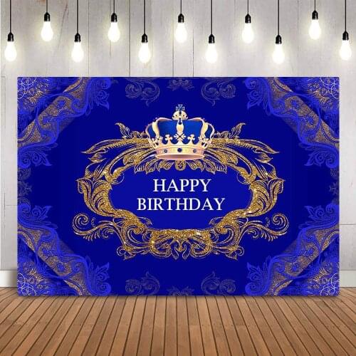 Happy Birthday Party Decoration Banner Dark Blue and Gold Glitter Photo Background Supplies Royal Blue Prince Theme Decoration