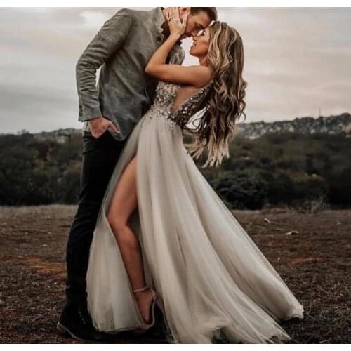 Deep V Sexy Long Prom Dresses With Crystal Bling Bling Sequins High Split Formal Evening Dress 03032026