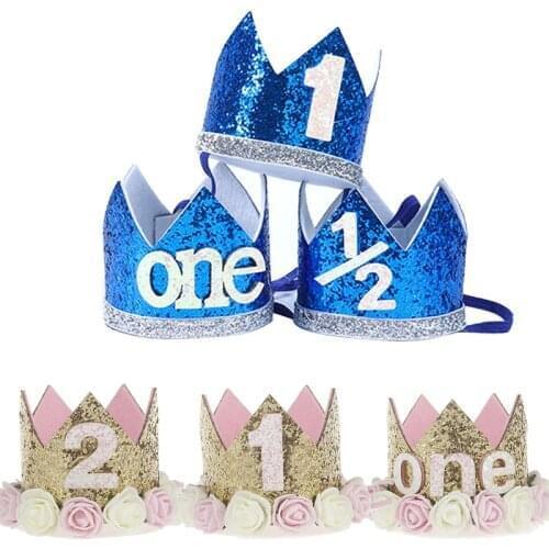 WEIGAO 1/2 birthday Hat 6 Months Boy Birthday Party Crown Blue/Pink Kids 1st 2nd 3rd Birthday Decoration 1 2 3 Years Old Party