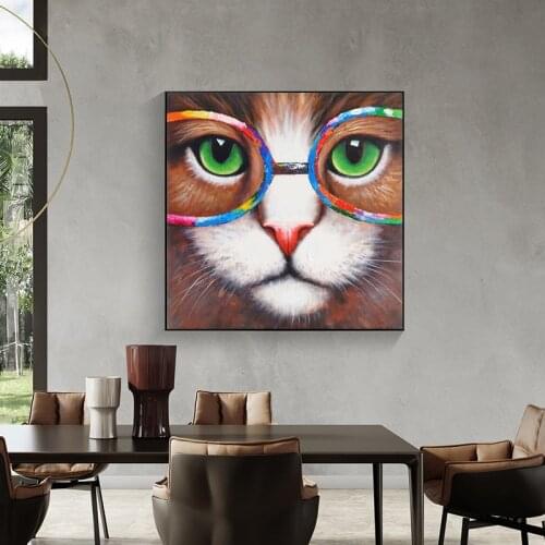 Modern Pop Wall Graffiti Canvas Art Paintings On The Wall Cat With Glasses Watercolor Posters And Prints Animal Pictures Cuadros