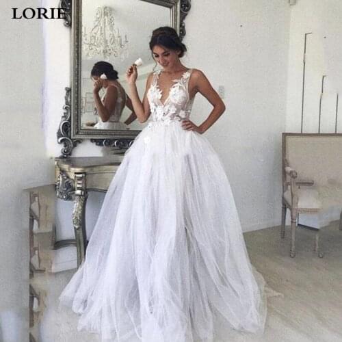 LORIE Boho Wedding Dress 2020 Appliques Tulle A-Line Wedding Dress V-neck Sleeveless Princess Bride Dress Vestido De Noiva