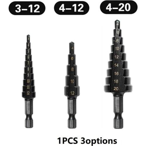 3-12mm 4-12mm 4-20mm Titanium Coated HSS Step Drill Bits Straight Groove Step Core Drilling Tools Wood Metal Hole Cutter