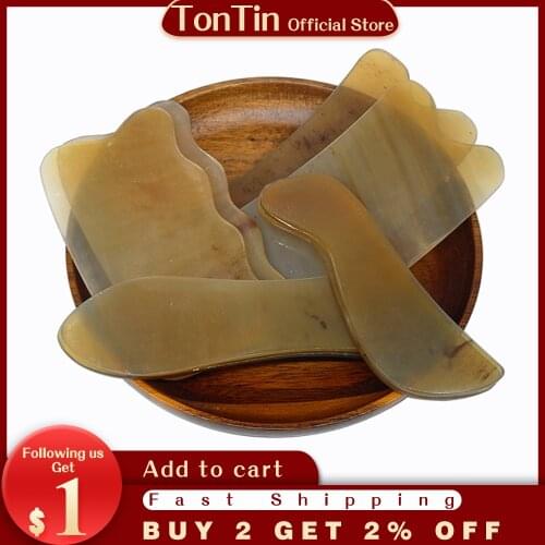 Tontin 100% Yellow Ox Horn Beauty Guasha Scraping Tool Thin Arm Leg Slimming V Line Face Massage Plate Healthcare Board