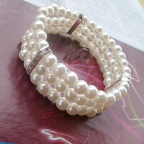 3 Layers Full White Simulated Pearl Bracelets & Bangles for Women