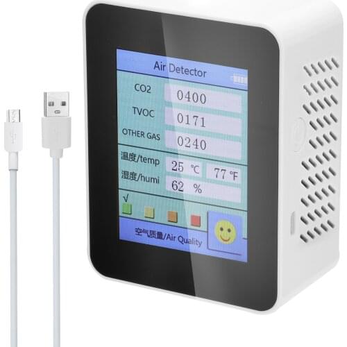 400-5000PPM USB Air Quality Detector CO2 Tester with Carbon Dioxide TVOC Value Electricity Quantity Temperature Humidity Display