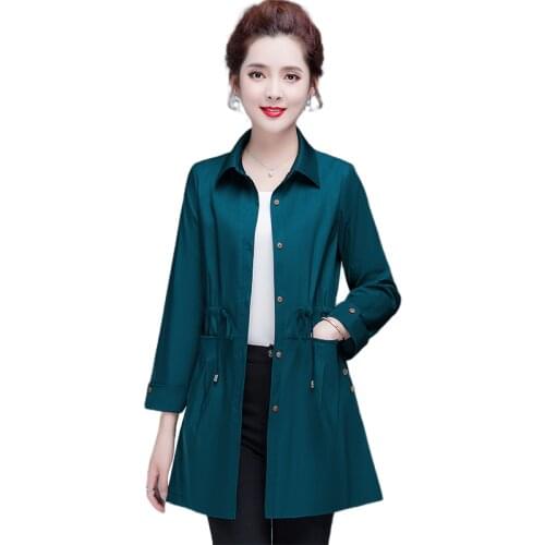 2021 Spring Autumn Fashion Atmosphere Slim Windbreaker Mid-length Korean Mother Female Jacket Commute Loose Single-Breasted