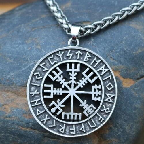 Viking Icelandic Vegvisir Helmet Horror In Runic Circle Pendant Viking Runes Vegvisir Compass Rune Amulet Collier Necklace