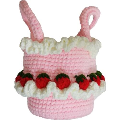 BomHCS Knitted Art Fashion Strawberry Cake Wallet Purse Bag Women Handmade Bucket Storage