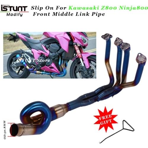 Motorcycle Escape Exhaust System Modified Burn blue Front Middle Link Pipe Slip On For Kawasaki Z800 Ninja800