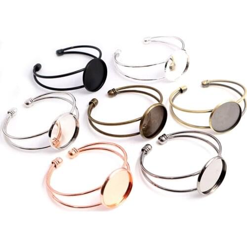 High Quality 20mm 25mm 7 Colors Plated Bangle Base Bracelet Blank Findings Tray Bezel Setting Cabochon Cameo