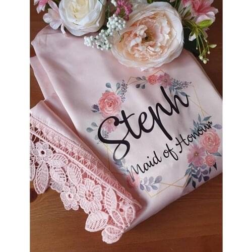 Wedding Dressing Gown custom floral blush Lace bridal robes hen weekend nightgown Christmas Gift bridesmaid nightdress bathrobe