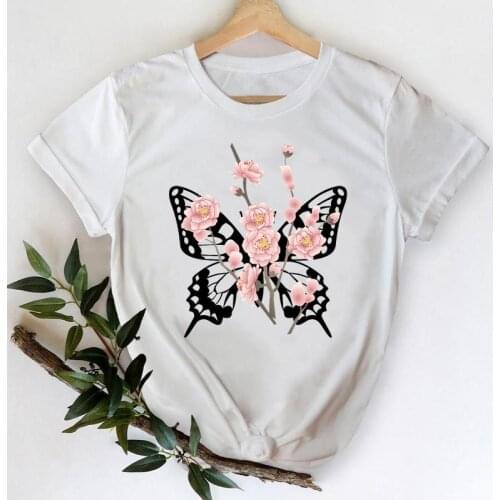 Clothes Short Sleeve Floral Butterfly Flower 90s Women T-shirts Cartoon Fashion Print Top Graphic Aesthetic Tshirt Female Tee
