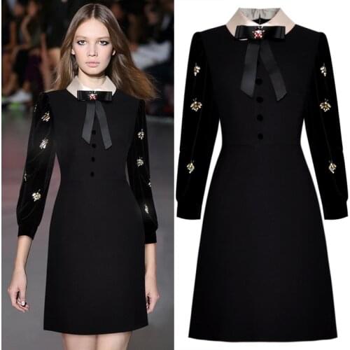 Big fashion New 2021 bowknot nine points sleeve nail bead dress little temperament of cultivate morality dress