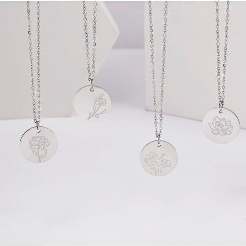 2021 Charms Birth Flowers Neckaces For Women Personality Jewelry Collier Femme Stainless Steel Round Pendant Necklace Lover Gift