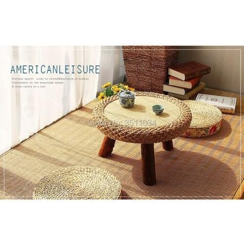 Asia Japanese Antique Rattan Round Table Traditional Asian Furniture for balcony Living Room Low Floor Coffee Table Wooden