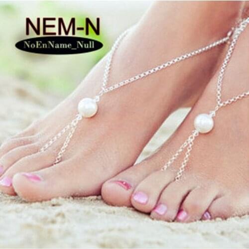 Silver Plated Barefoot Chain imitation pearl Beach Jewelry Star Ankle Bracelet Anklet Barefoot Jewelry Bracelet On The Leg