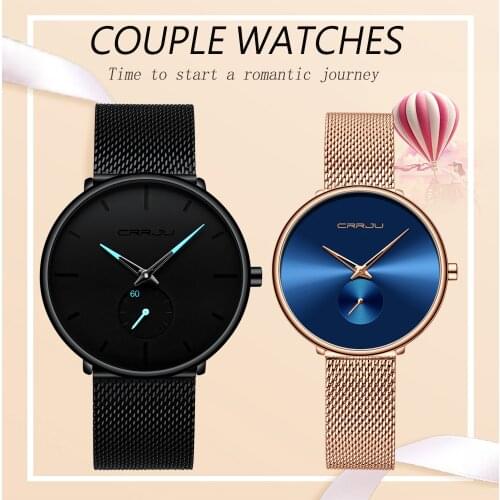 Couple Watches CRRJU Top Brand Stainless Steel Quartz Wrist Watch for Men and Women Fashion Casual Clock Gifts Set for Sale