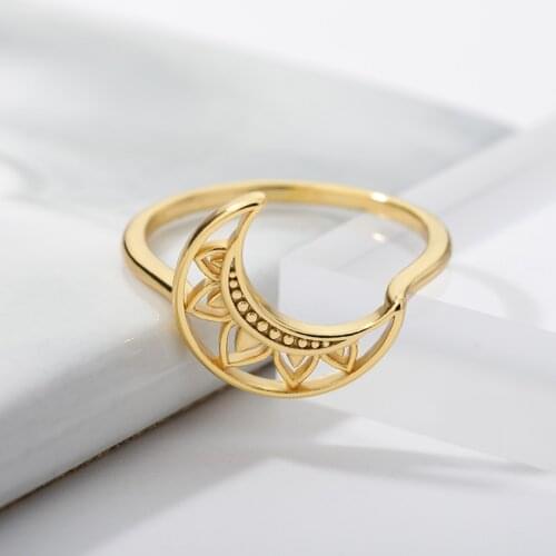 Gold Silver Color Moon Rings For Women Wife Vintage Hollow Sunflower Rings Charm Boho Jewelry Best Sister Friendship Gifts Bff