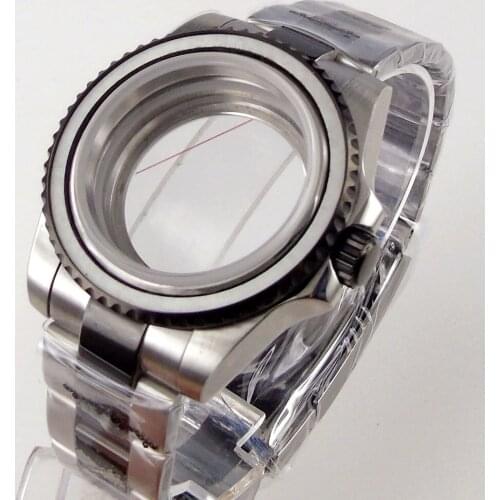 Two Tone Black Silver Watch Case fit NH35A NH36A MIYOTA 8215 821A 8205 Oyster Band Unidirectional Bezel Seeing Glass Back 5.0