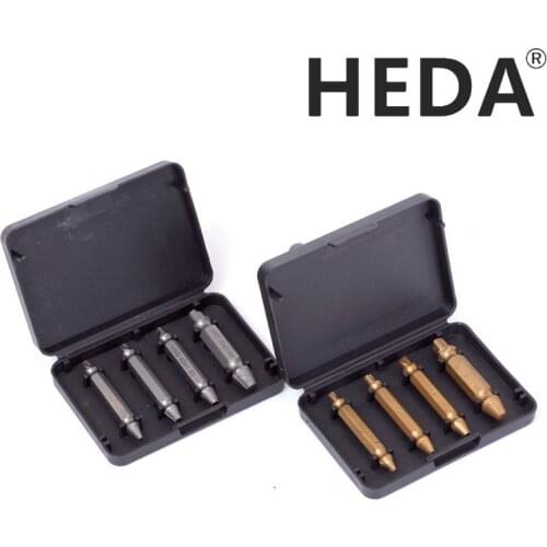 Double Side Drill Out Damaged Screw Extractor Out Remover Handymen Broken Bolt Stud Removal Tool Kit 4pc #1 #2 #3 #4 With Case