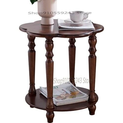 European Solid Wood Side Table Sofa Small Round Table Seating Corner Table Side Table Bedside Table Small Table Simple Mini Coff