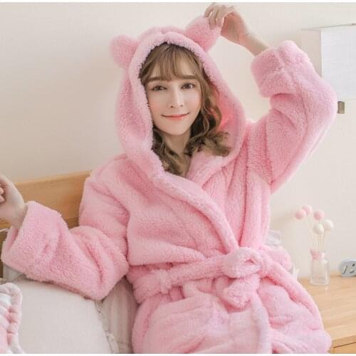 Cotton Velvet Robe Bathrobe Lovely Nightgown Flannel Pajamas Hooded Warm Sleepwear Long Sleeve Solid Lounge Negligee Pajamas