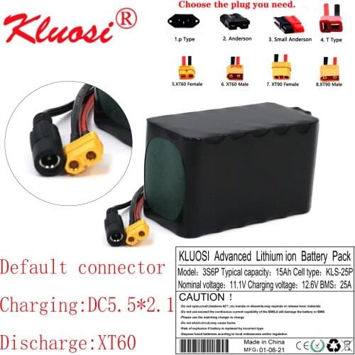 KLUOSI 12V 15Ah 12V Battery 3S6P 10.8V 12.6V Lithium Battery Pack 250Watt High Power for Motor Scooter Light with 25A BMS XT60