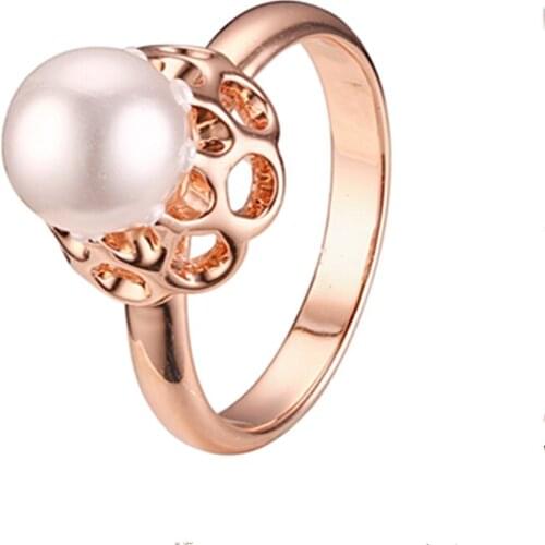 Rings For Women Rings New Fashion 585 Gold Color Jewelry Round Pearl Wedding Jewelry Pearl Ring