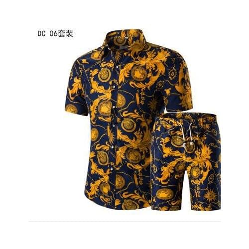 The two-piece shirt set combines large-size short-sleeved shirt printed shirt mens summer new shirt sweatsuit