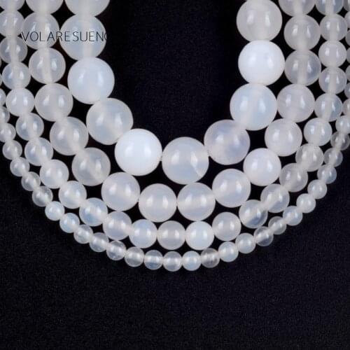 Natural White Agates Stone Round Loose Beads For Jewelry Making 4-10mm Spacer Beads Fit Diy Bracelet Necklace Accessory 15