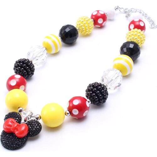 MHS.SUN 2PCS Fashion baby girls cartoon pendant necklace chunky beaded handmade bubblegum necklace for kids children gift